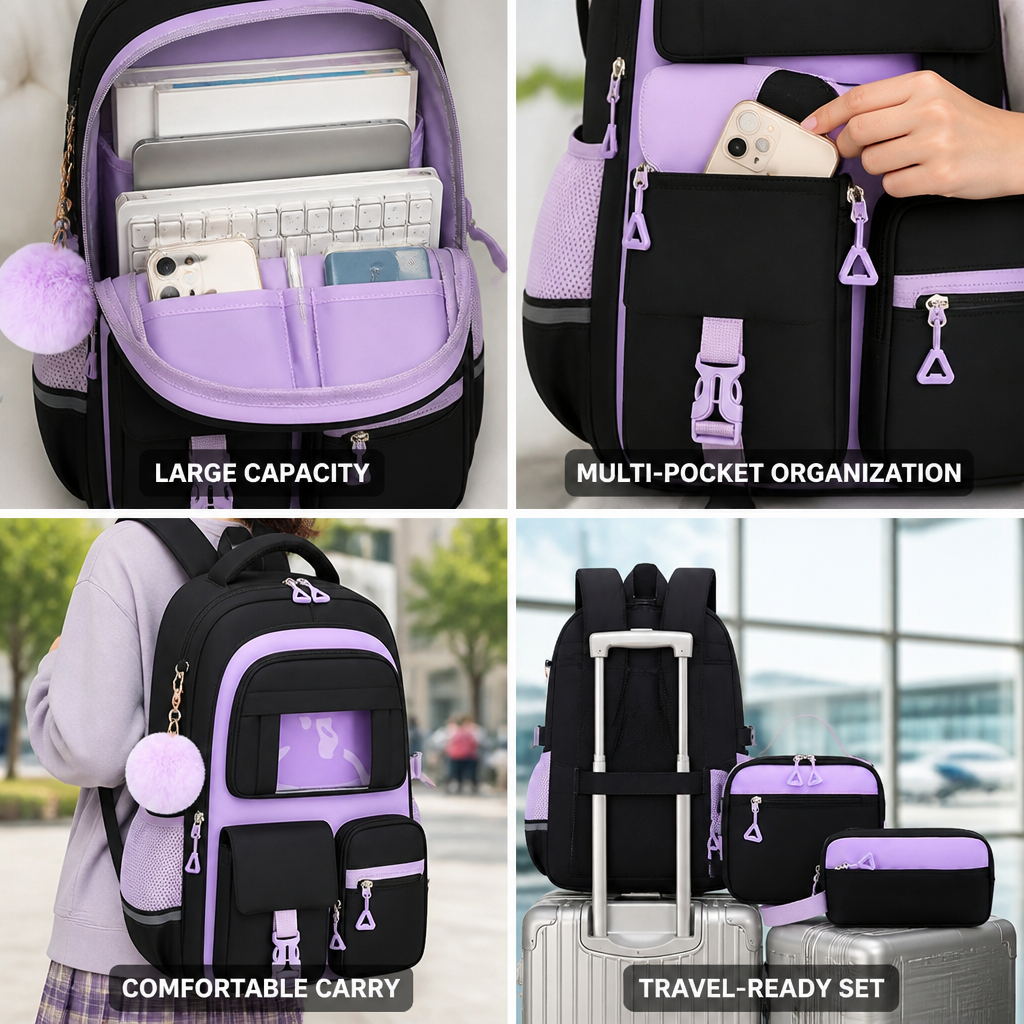 Large Capacity Multi-Pocket Backpack Set (Fits 16-Inch Laptop)