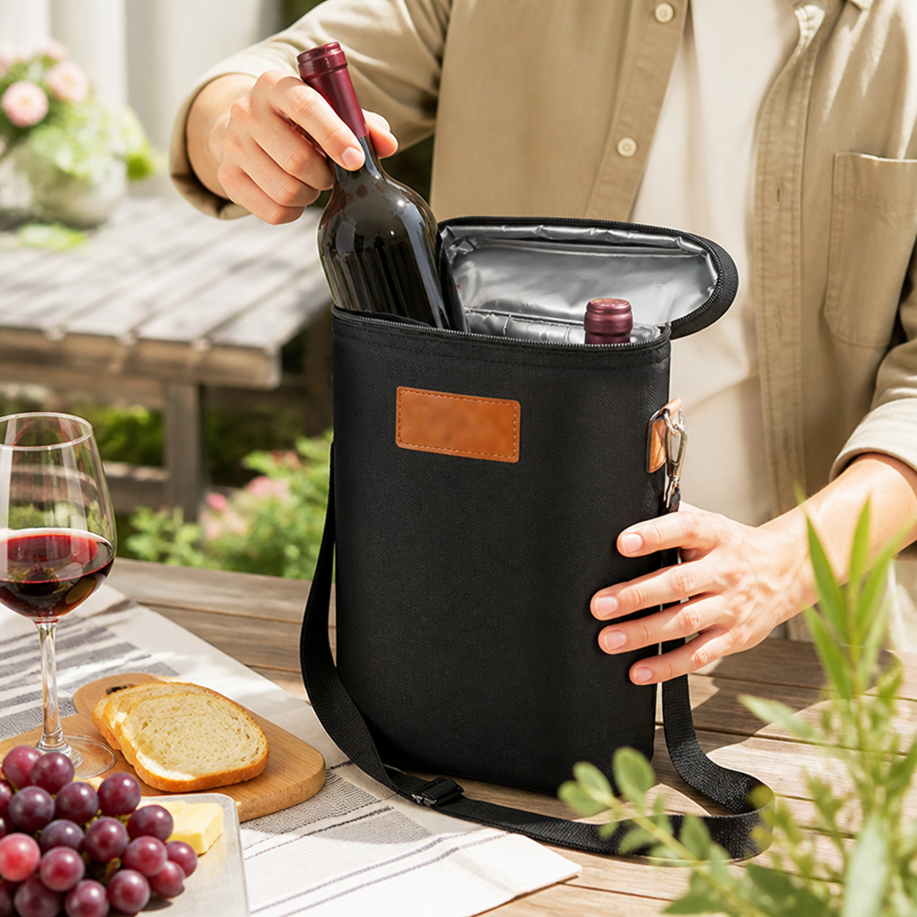 Insulated Leakproof 2-Bottle Wine Carrier (Padded Divider)