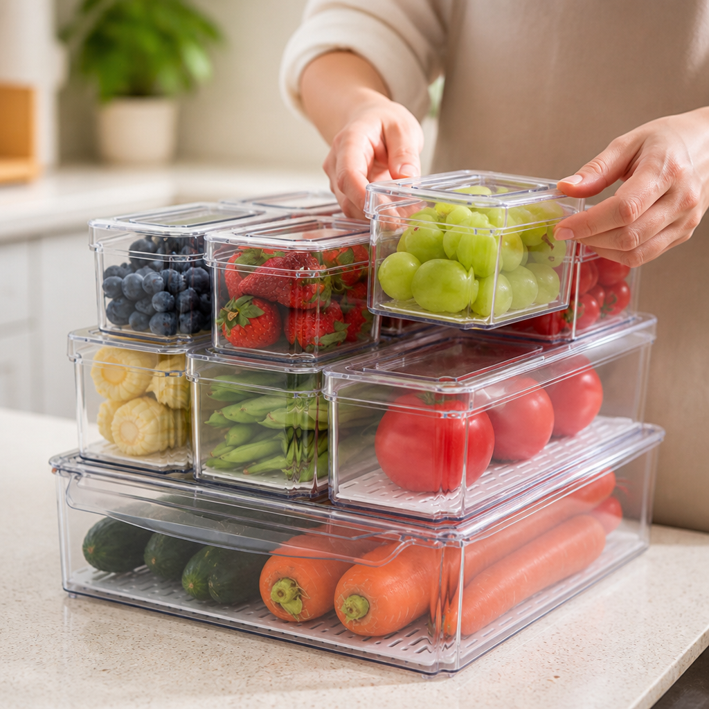 Stackable Clear BPA-Free Refrigerator Organizer Bins (Set of 10)