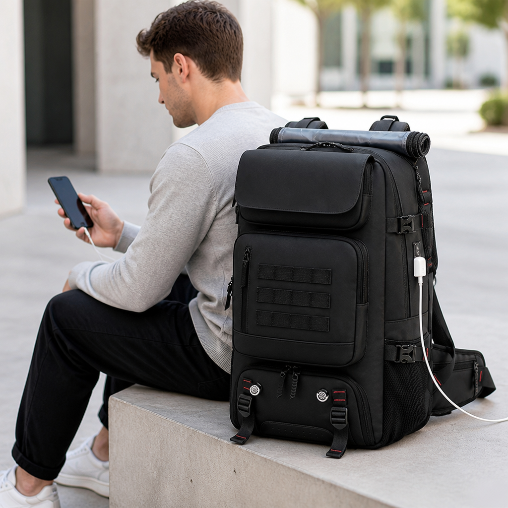 Waterproof 50L Travel Backpack (Built-In USB Port & Shoe Compartment)