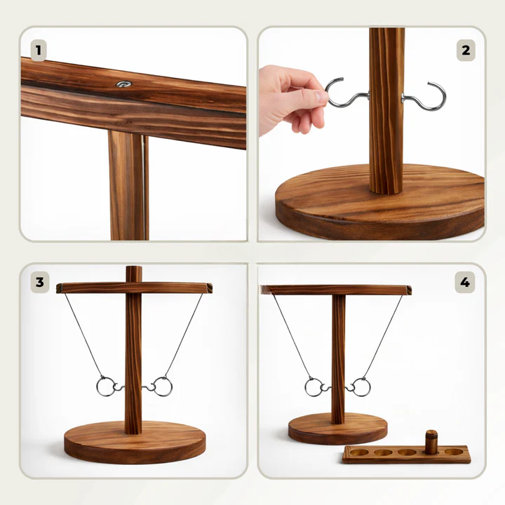 Indoor and Outdoor Ring Toss Game with Hooks – Easy Setup, No Tools Required