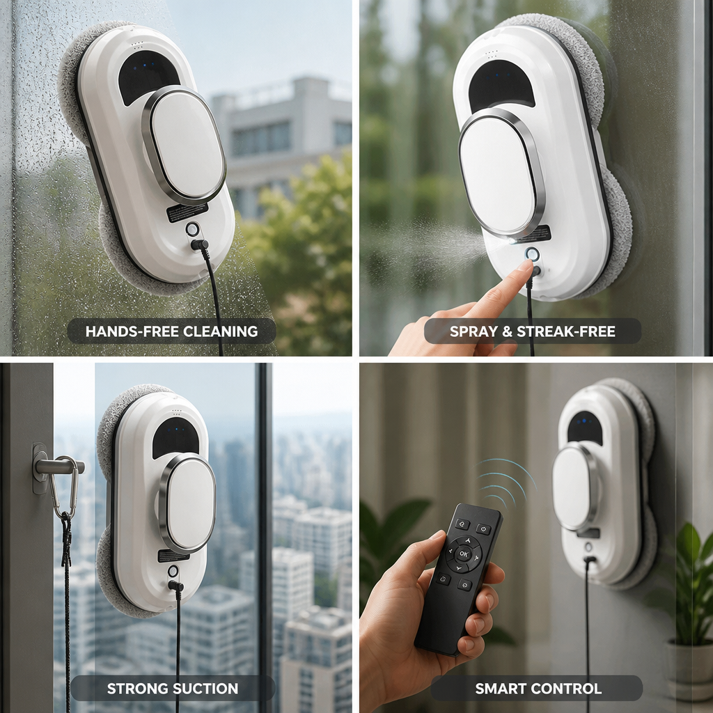 Strong Suction Integrated Spray Robotic Window Cleaner