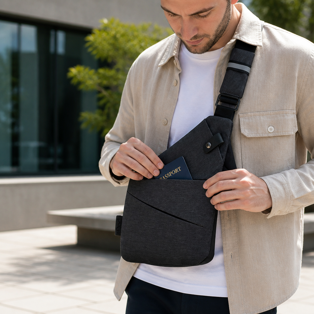 Cut-Resistant Strap & RFID-Blocking Pocket Crossbody Bag