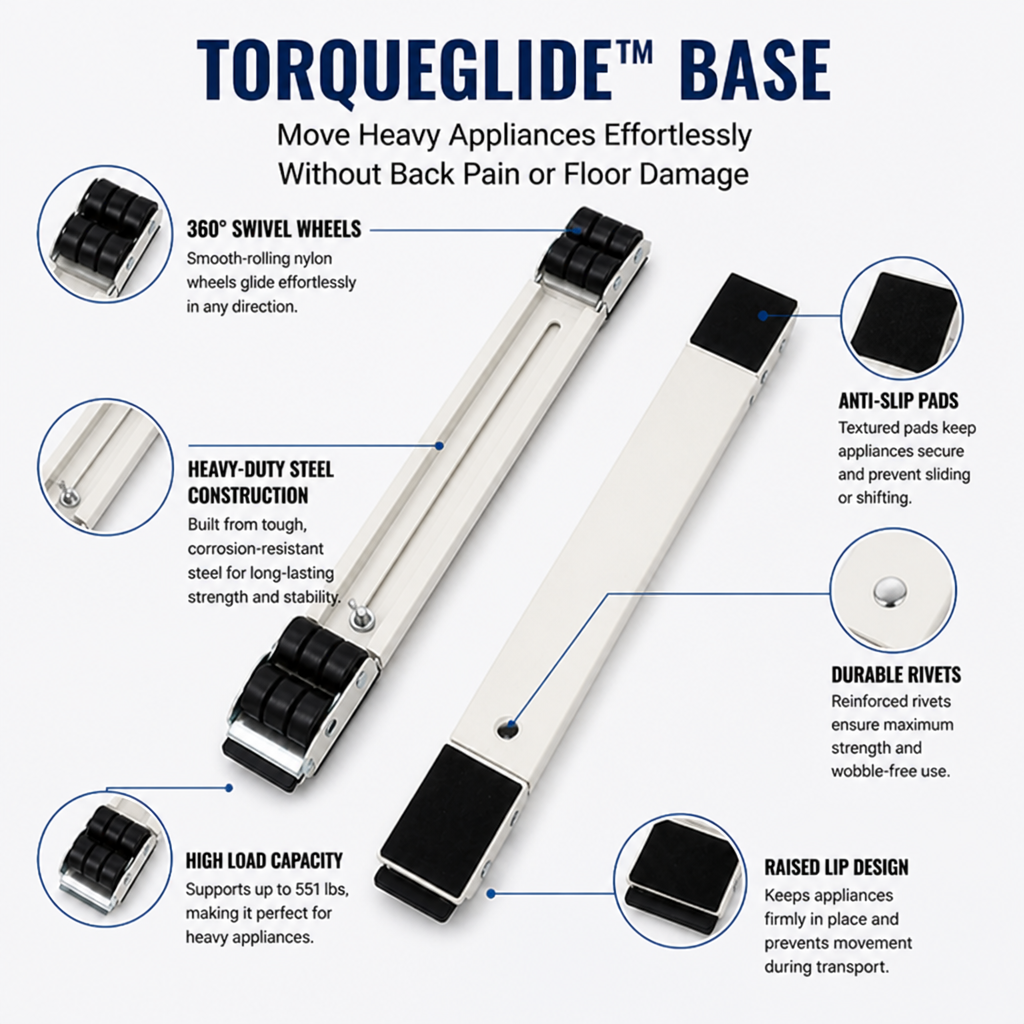 TorqueGlide™ — Move Heavy Appliances Effortlessly Without Back Pain or Floor Damage