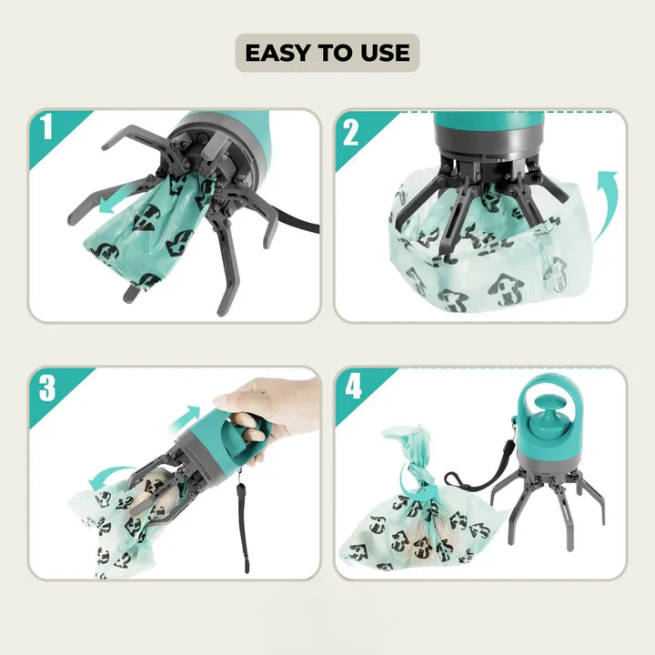 Contact-Free Dog Waste Picker with Built-In Bag Storage