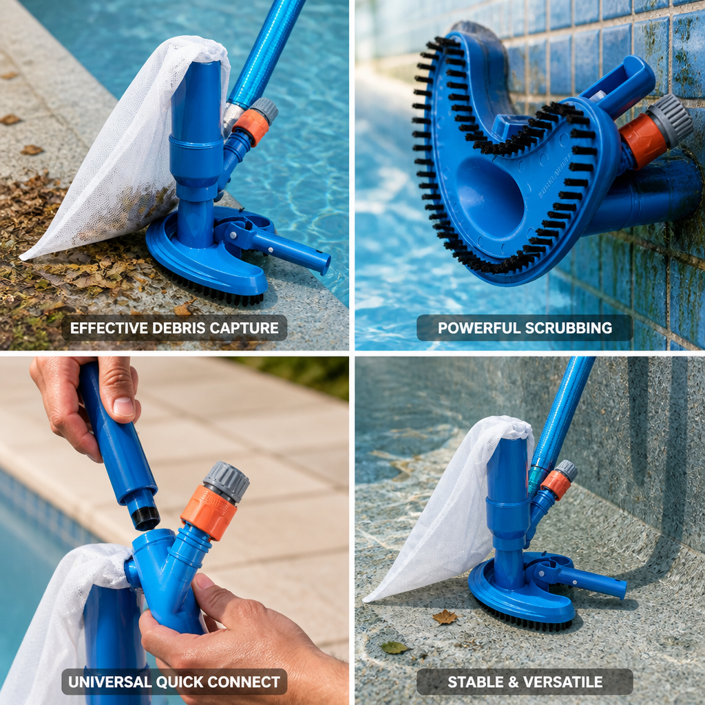 Fine Mesh Bag & Scrub Bristles Pool Vacuum Head (Universal Quick-Connect Swivel)