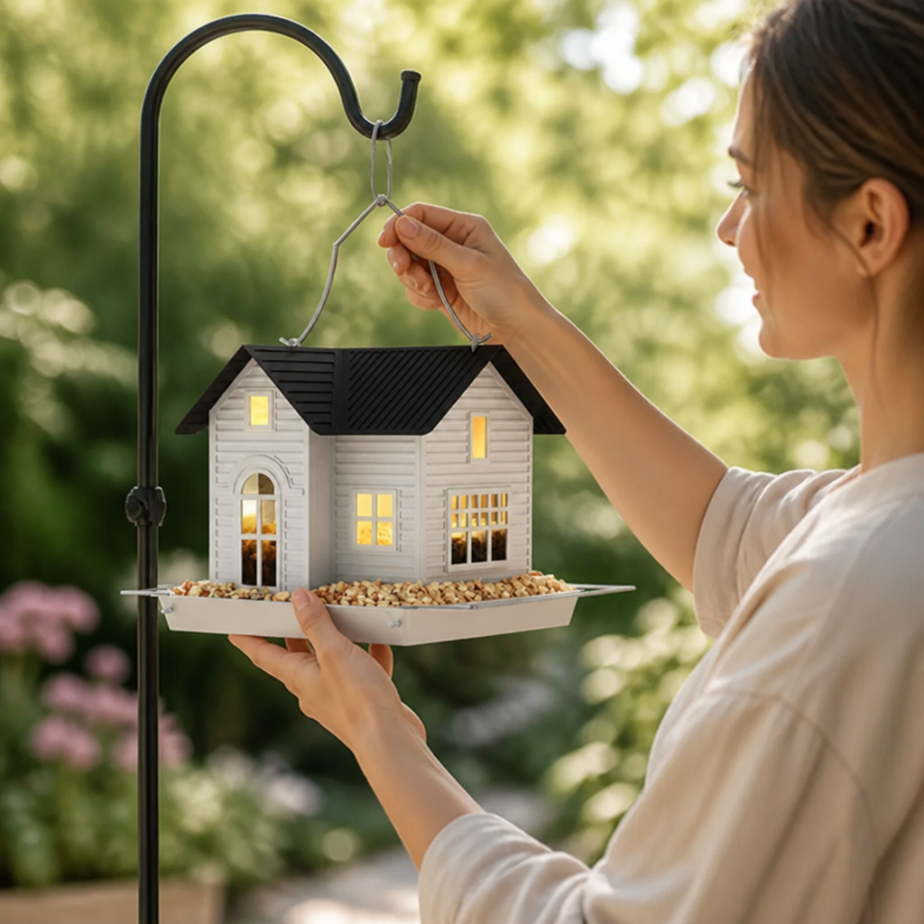 Solar-Powered Light-Sensor Weatherproof Bird Feeder