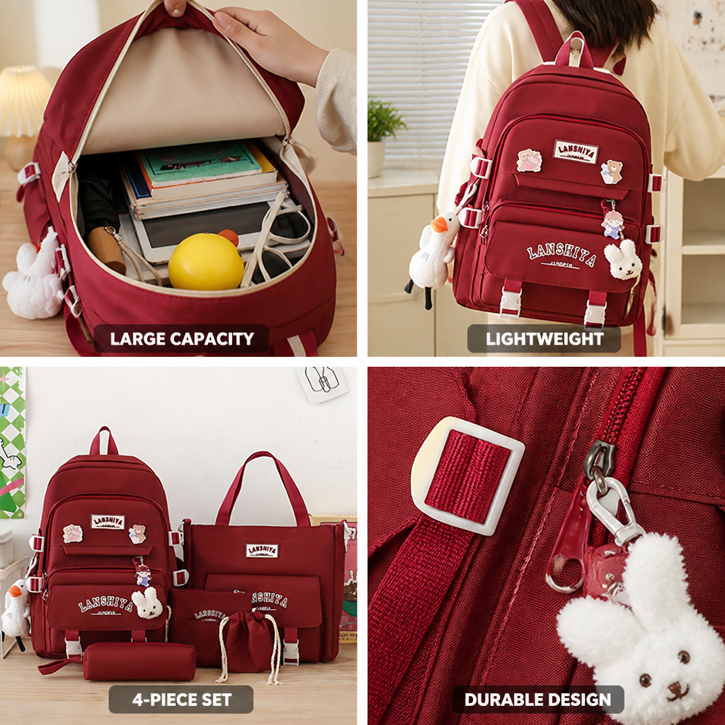 Large-Capacity Lightweight Teen Backpack Set (4-Piece)