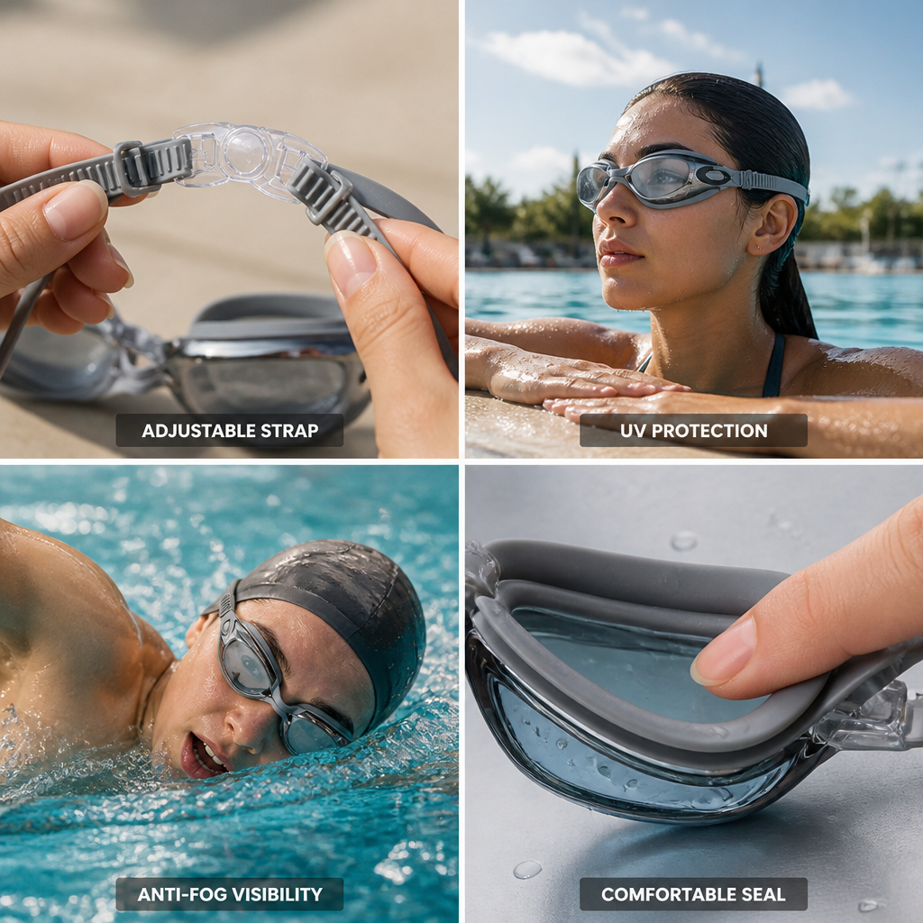 Anti-Fog & UV-Protected Swimming Goggles (Adjustable Strap)