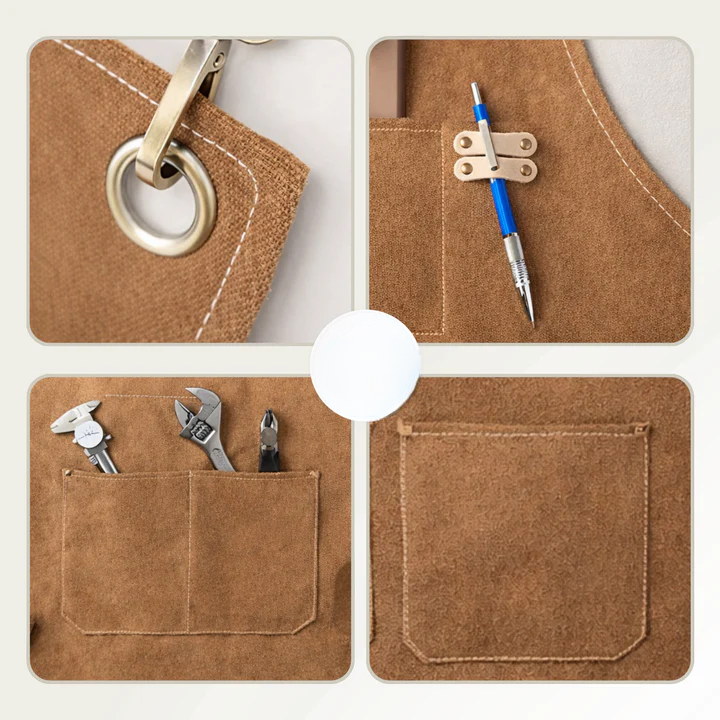 Work Apron with Cross-Back Straps and Several Pockets