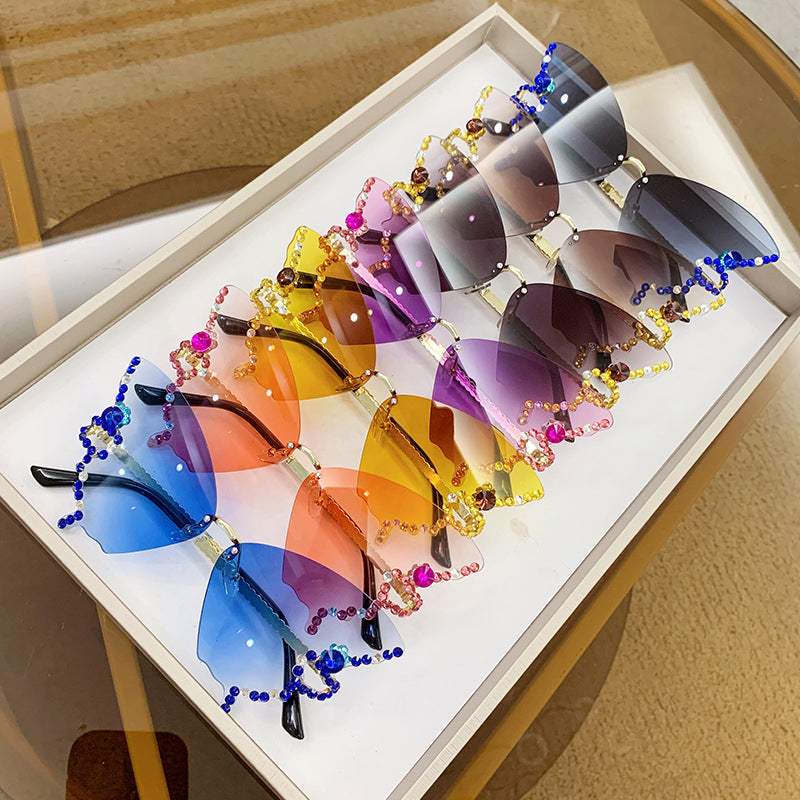Crystal-Embellished Butterfly-Shaped Sunglasses