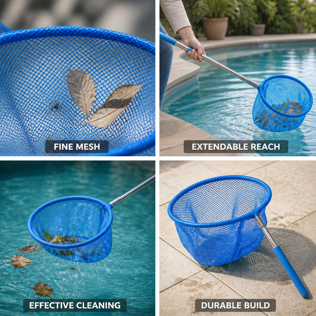 Telescopic Aluminum Fine Mesh Pool Skimmer (Adjustable 50-81 cm)