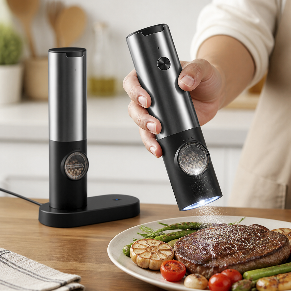 Rechargeable One-Handed Adjustable Grind Salt & Pepper Mill Set