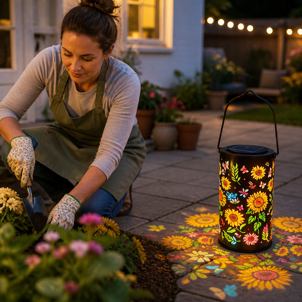 Solar Flower & Butterfly Projection Garden Lantern (Automatic Dusk Sensor)