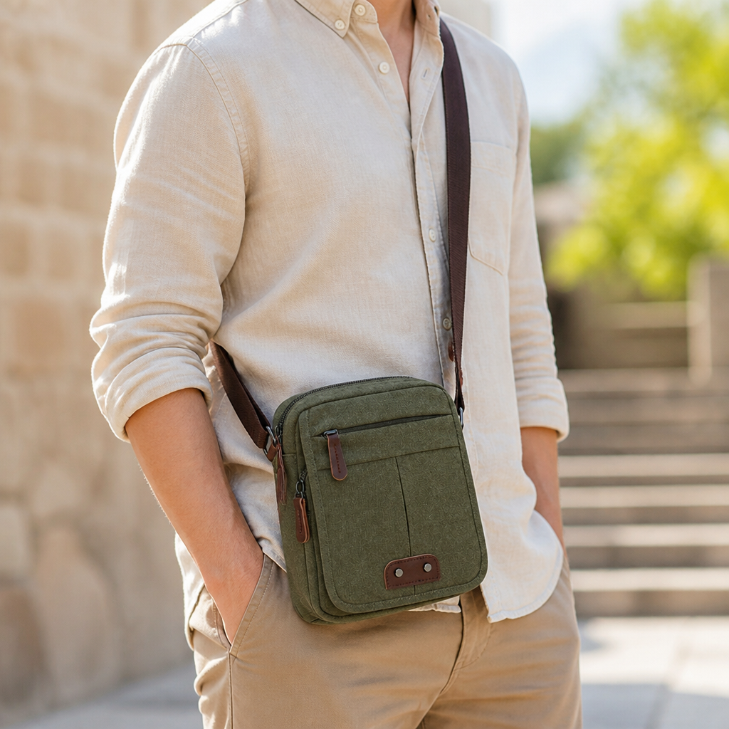 Durable Canvas Multi-Compartment Crossbody Bag