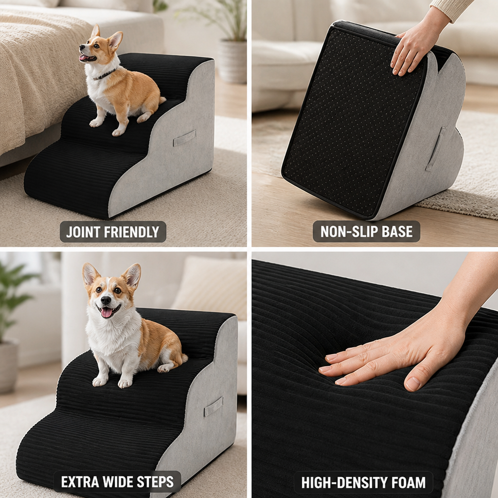 High-Density Foam Non-Slip Extra-Wide Pet Stairs (3-Tier)
