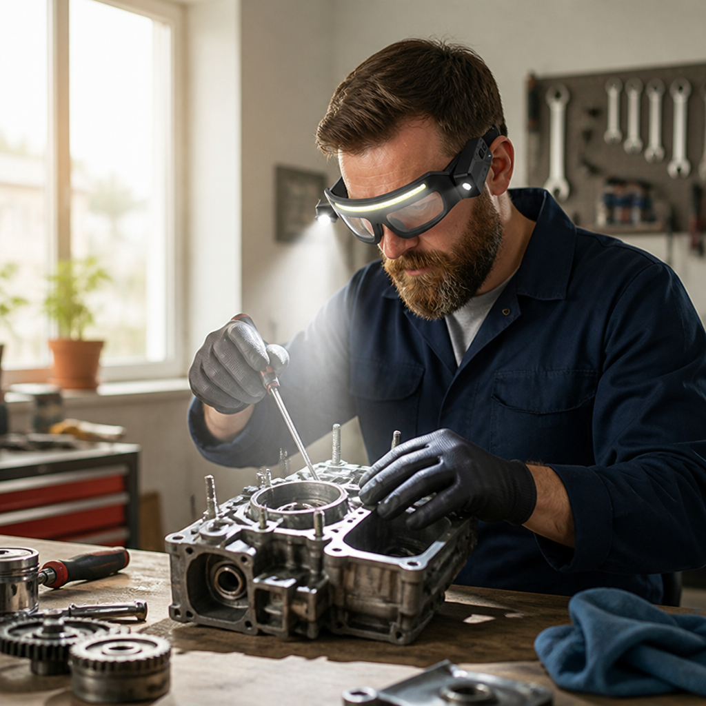 Hands-Free Motion-Sensor Glasses-Mounted Work Light