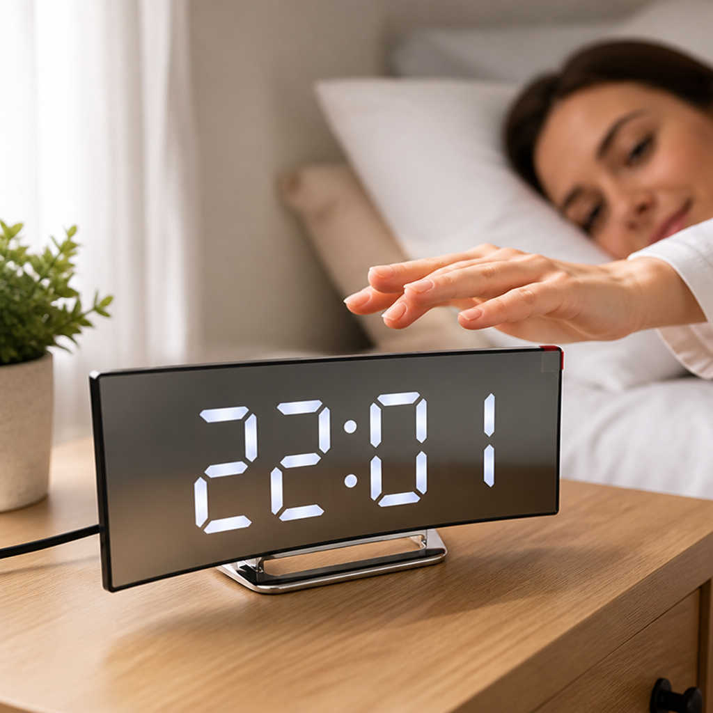 Curved LED Adjustable Brightness Digital Alarm Clock (USB & Battery)