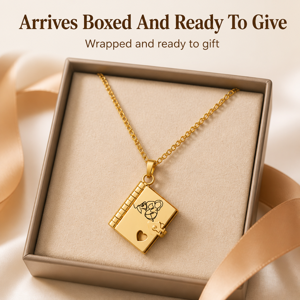 AmorieLuxe™ – Engraved Book Locket Necklace with Heart Cutout & Hidden Pages