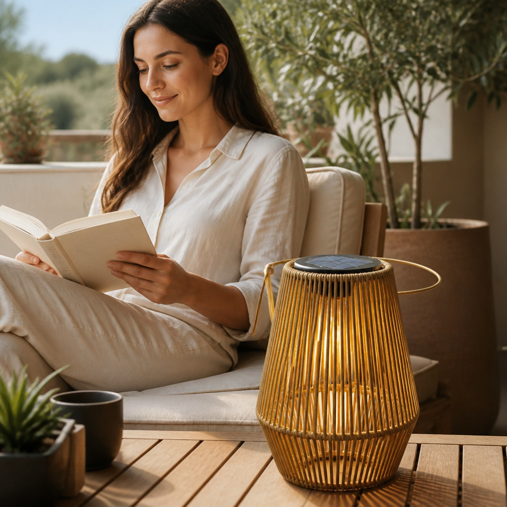 Handwoven Rattan Solar-Powered Garden Lantern