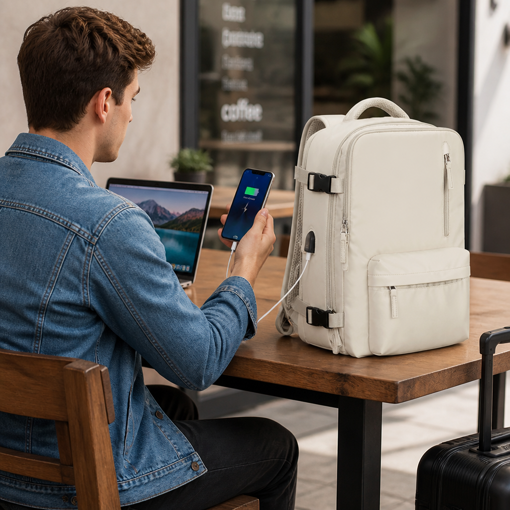 Water-Resistant Shoe Compartment & USB-Charging Travel Backpack (Fits 14-Inch Laptop)