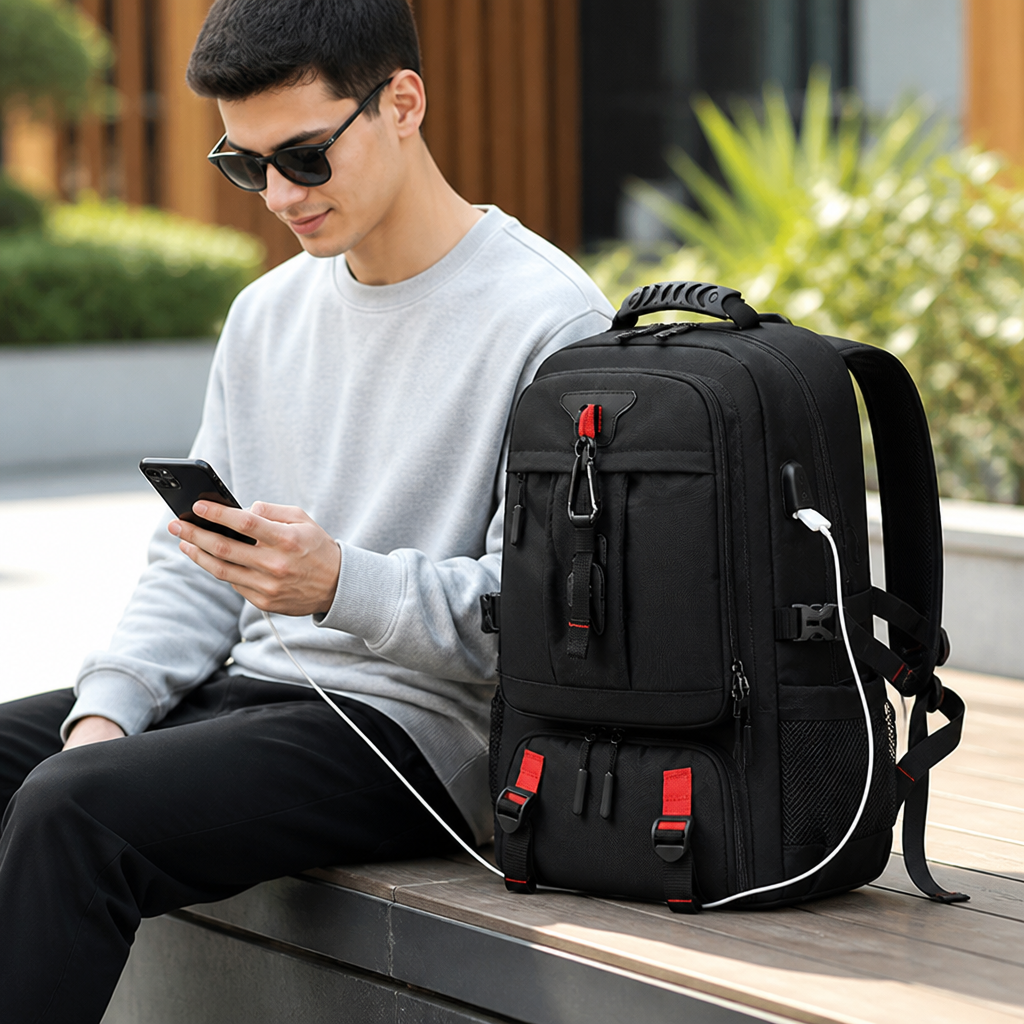 Expandable 60L Anti-Theft USB Laptop Backpack