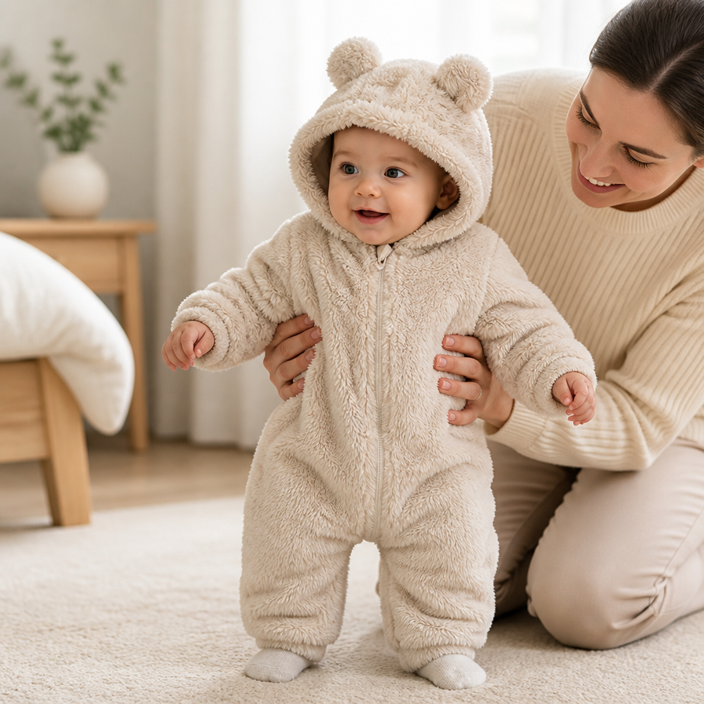 Ultra-Soft Flannel Zip Bear Hood Onesie