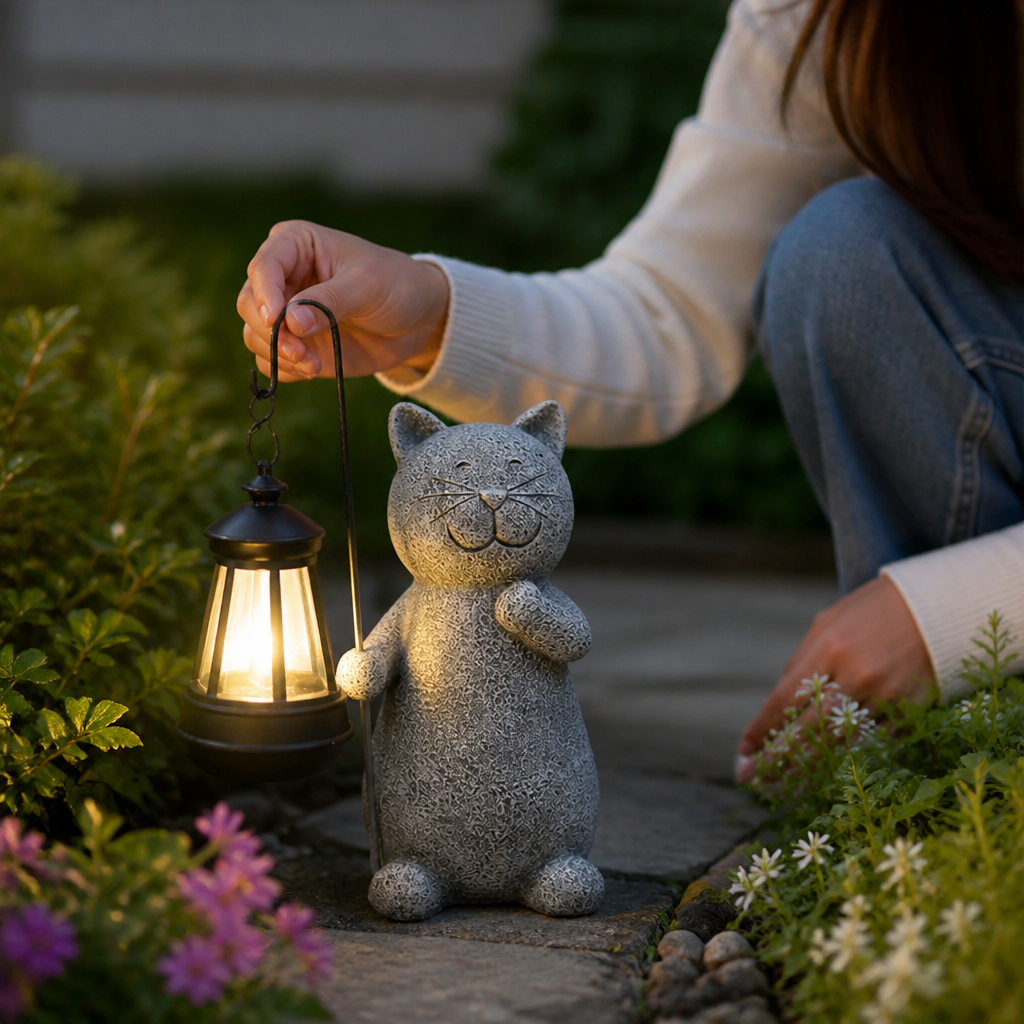 Solar-Powered Weatherproof Cat Figurine Garden Light