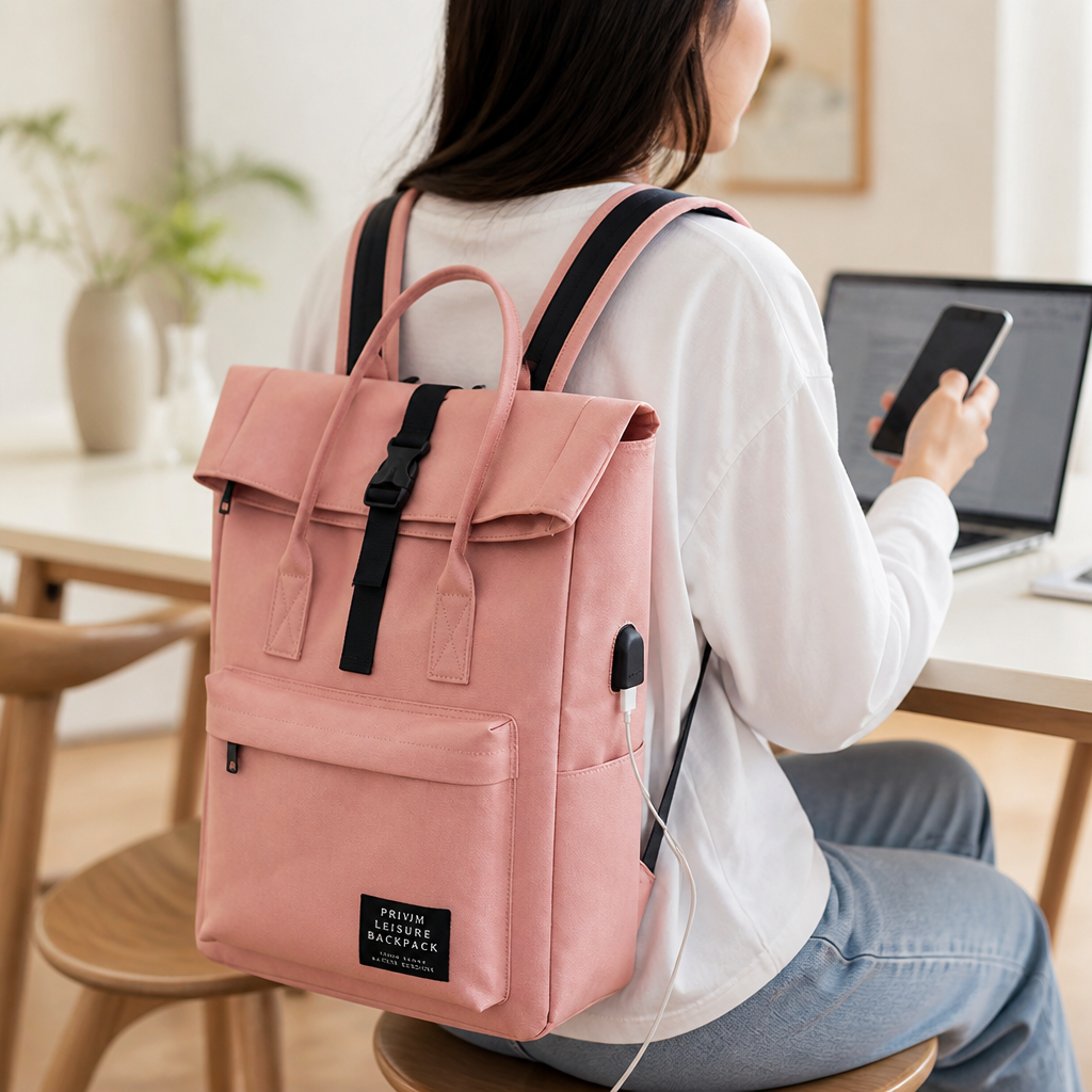 Water-Resistant Padded 15-Inch Laptop Backpack (USB Port)