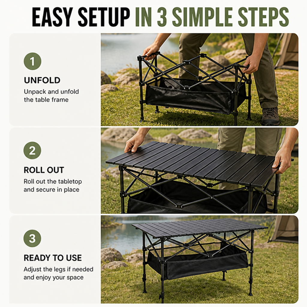 SummitEase™ Folding Camping Table — Freedom to Set Up Fast and Relax Longer Outdoors
