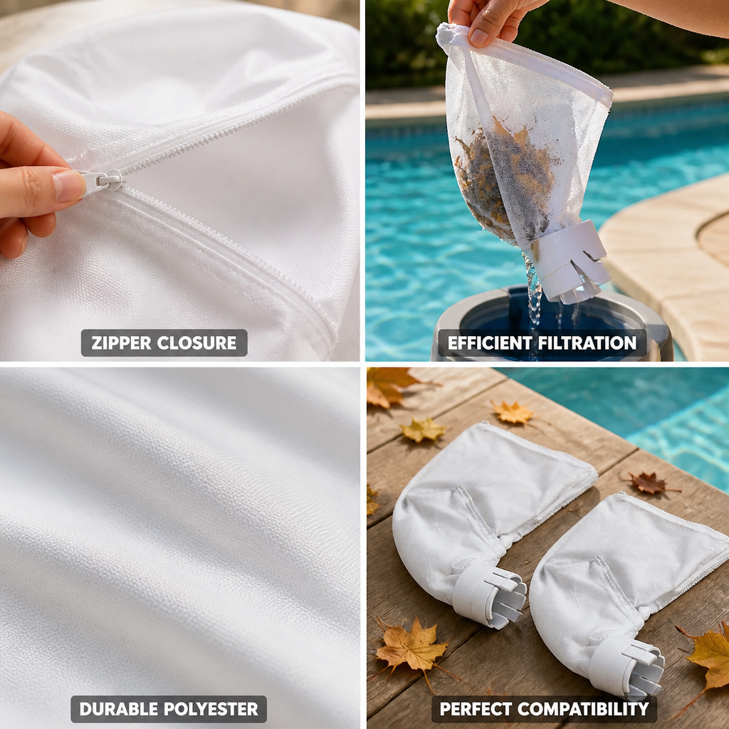 Zipper Closure Polyester Replacement Pool Cleaner Filter Bags (2-Pack)
