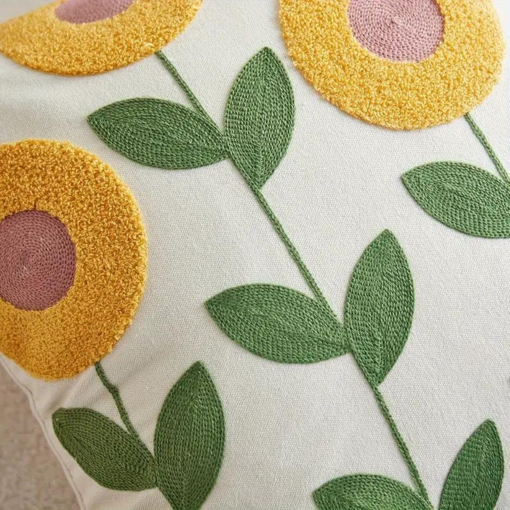 Floral and Botanical Embroidered Pillowcase