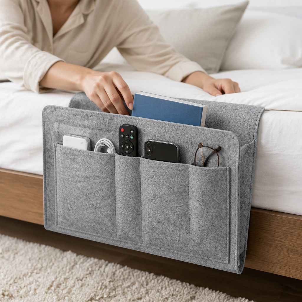 Durable Slide-Under Felt Bedside Caddy (5 Compartments)