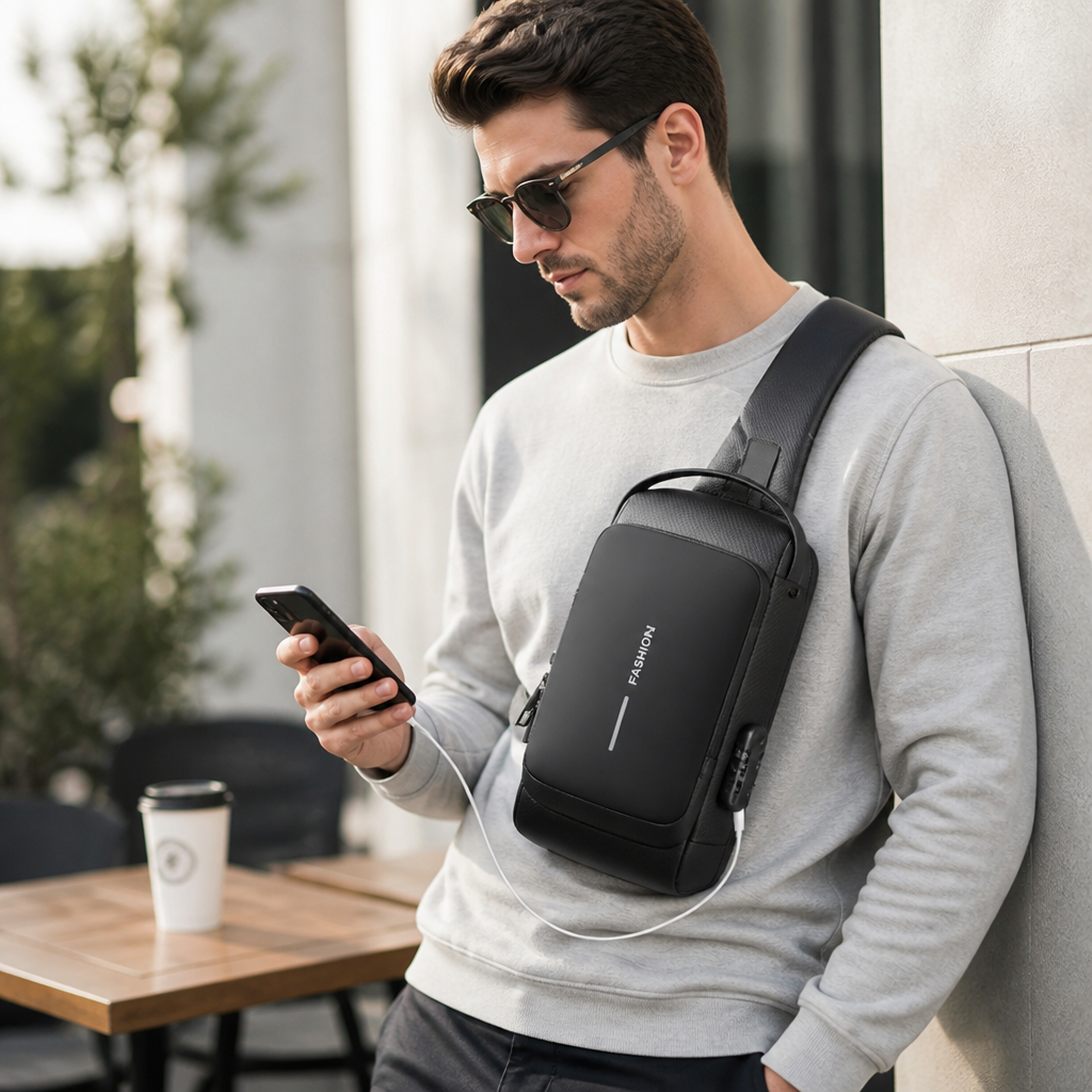 Anti-Theft Locking Sling Bag (USB Charging Port)