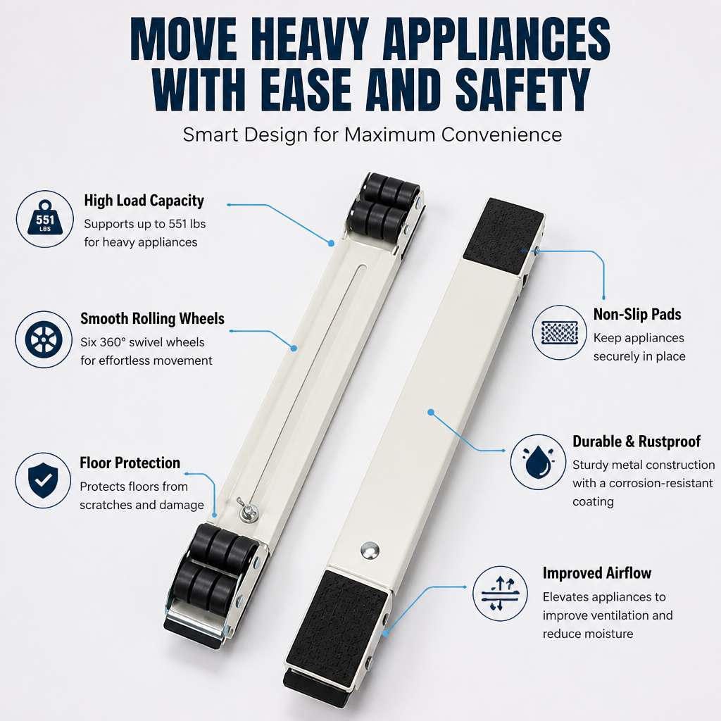 GlideShift™ — Move Heavy Appliances Effortlessly Without Hurting Your Back or Floors