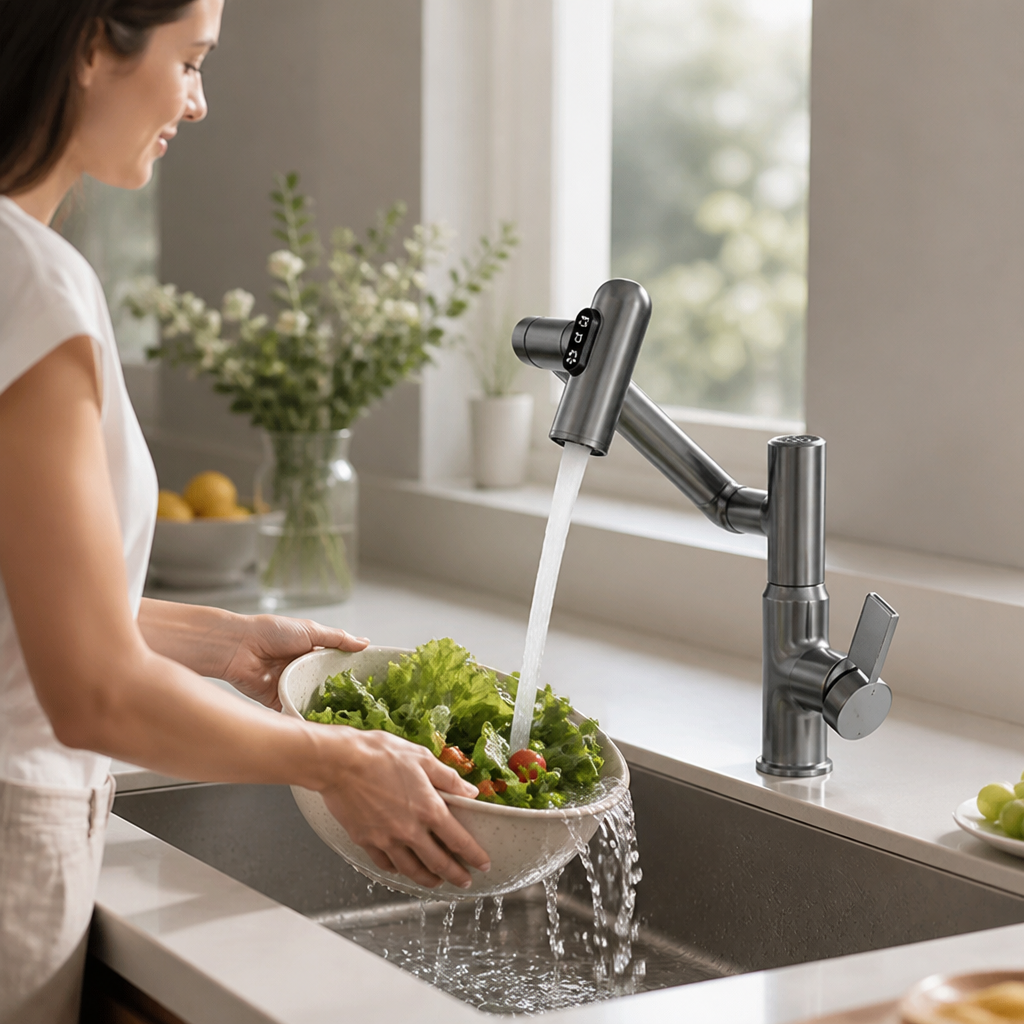 Stainless Steel 360° Swivel Temperature Display Kitchen Faucet