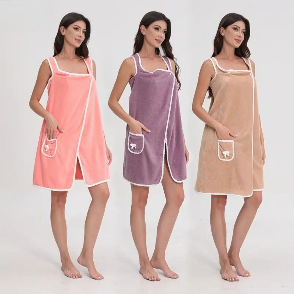 Strap-Style Towel Dress in Coral Fleece