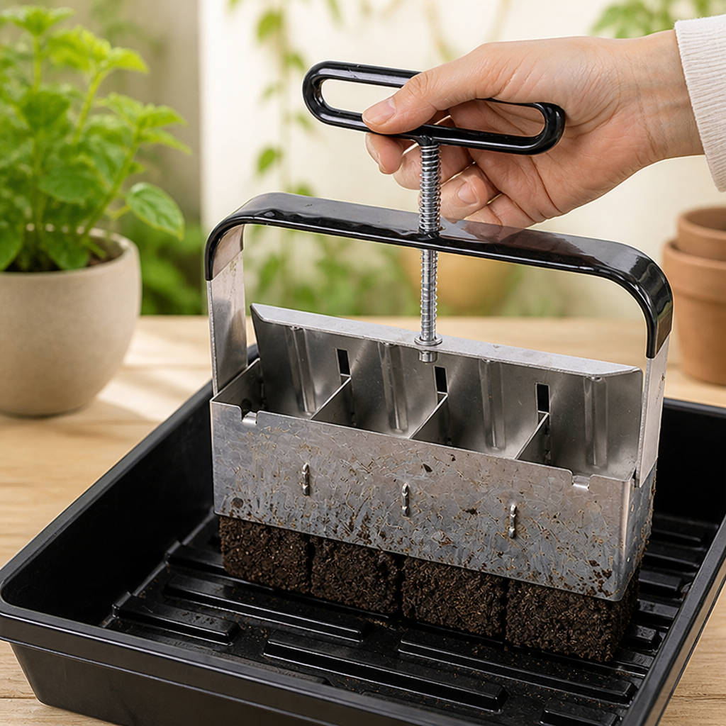 Plastic-Free Stainless Steel Soil Block Press (Interchangeable Inserts)