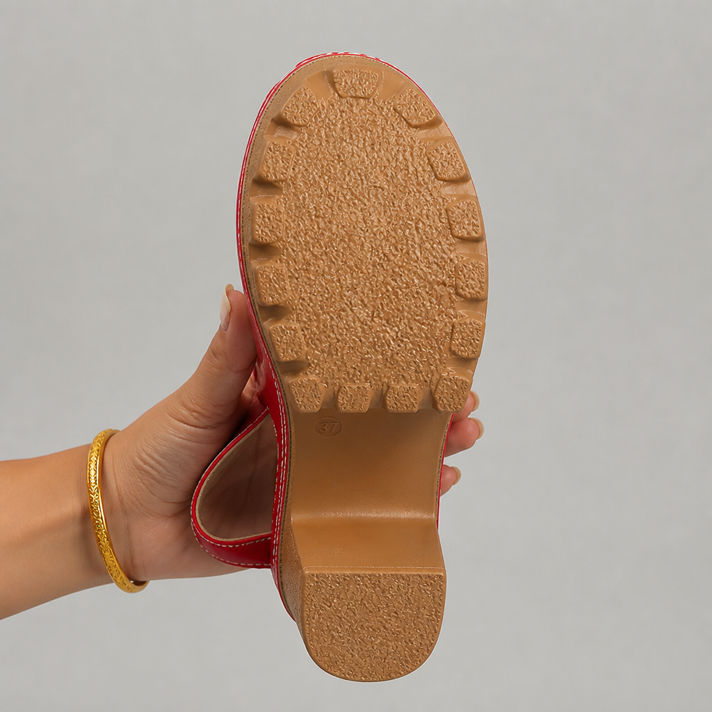 VivantaStrut™ – Bold Chunky Slingback Platform Heels with Gold Buckle