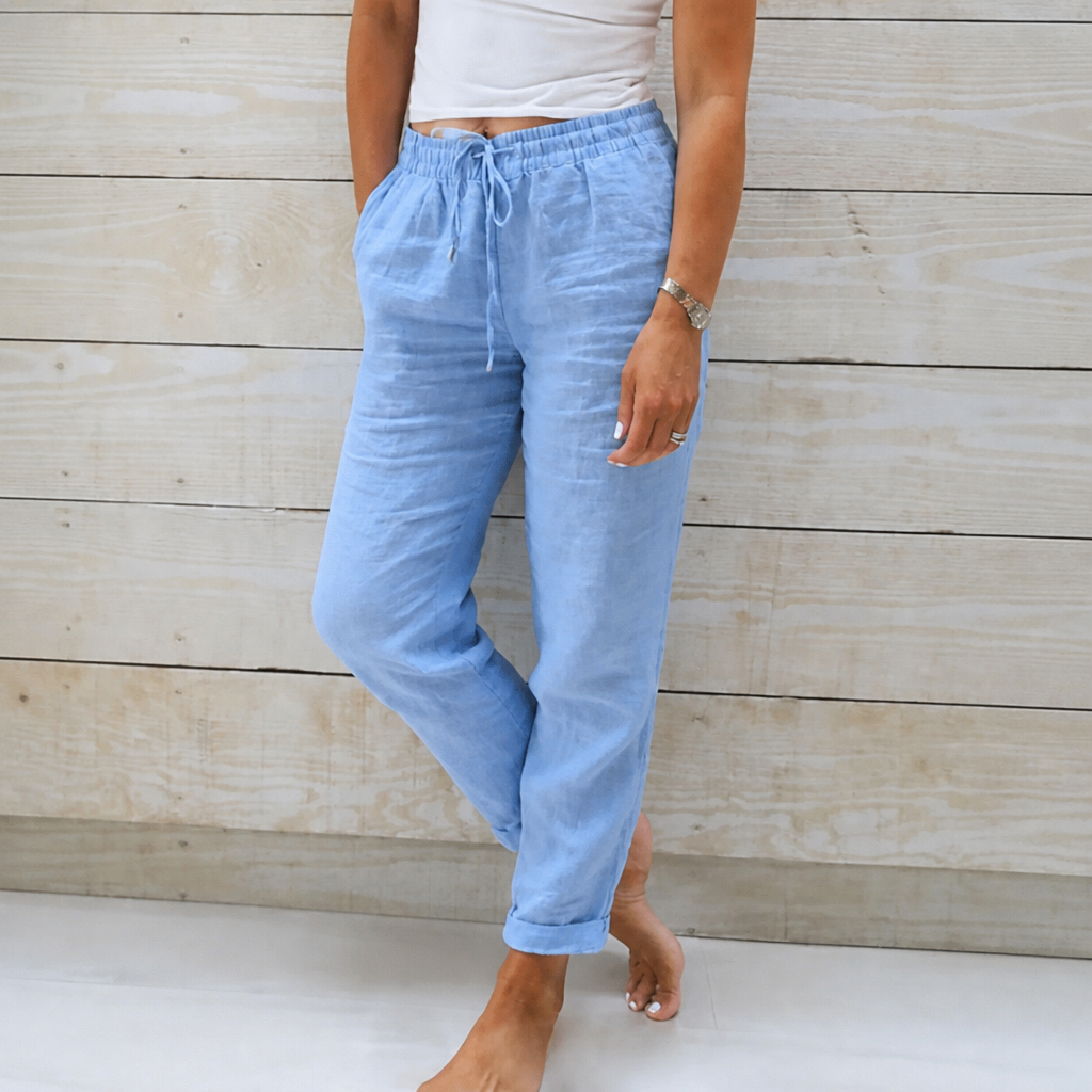 Flexiva™ – Comfortable Cotton-Linen Tapered Pants with Adjustable Drawstring Waist