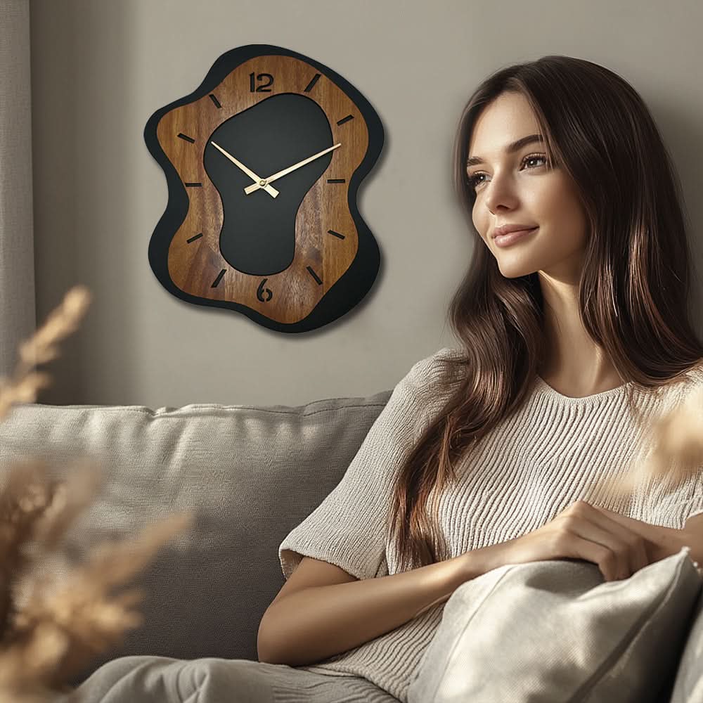 Unique Wooden Wall Clock with Irregular Design and Battery Operated