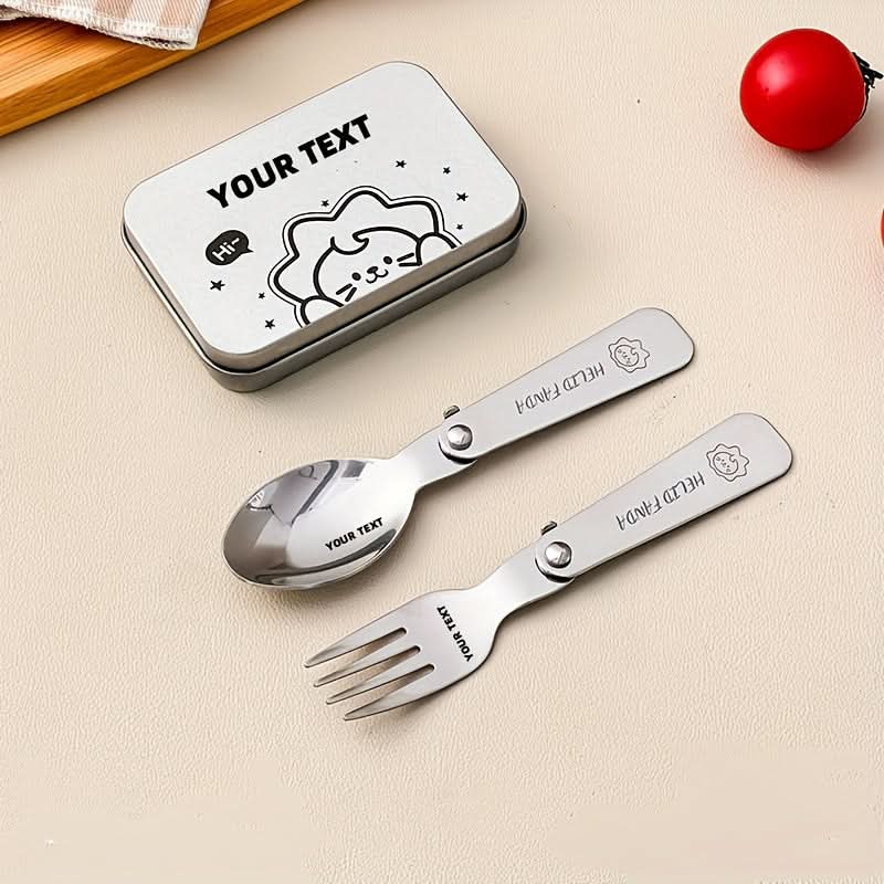 Compact Portable Cutlery Set with Folding Fork and Spoon