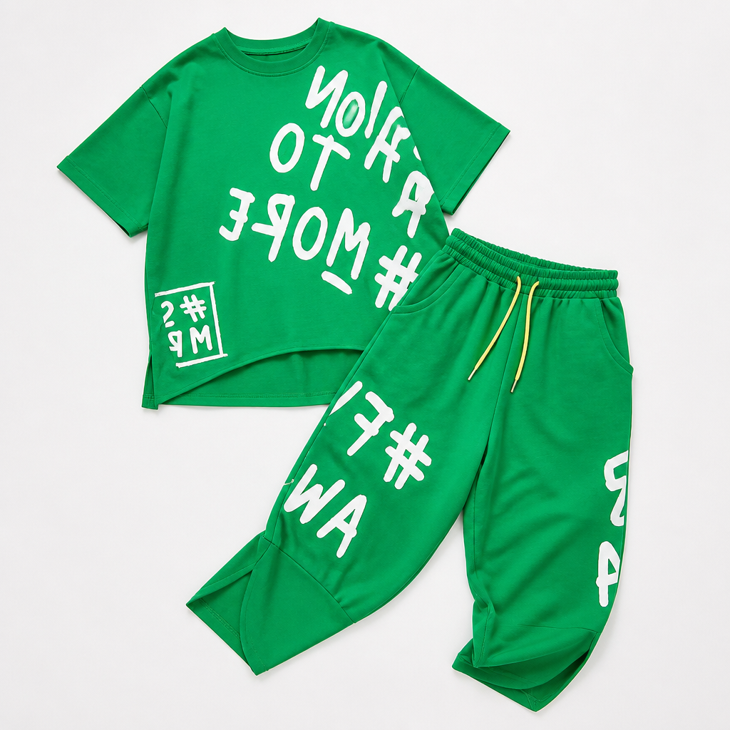 Brixa™ – Graffiti Print Lounge Set in Oversized Two-Piece Style
