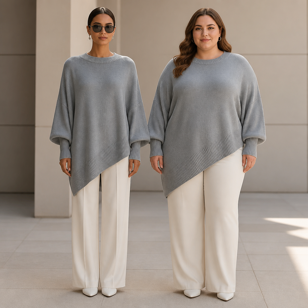 VeluraMist™ – Oversized Wool-Blend Sweater with Asymmetrical Cascade Hem