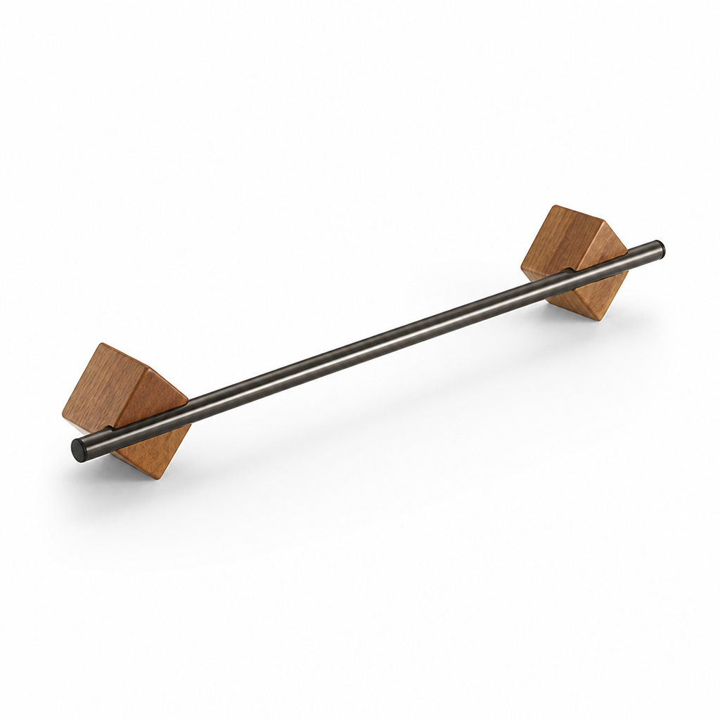 Natural Wood & Stainless Steel Towel Rack (Wall-Mount)