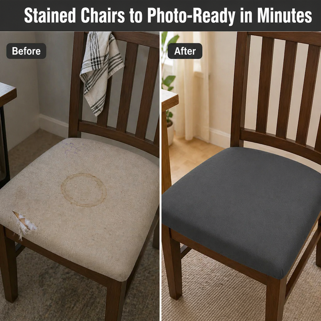 Velaria™ Dining Chair Seat Covers — Conceal Stains and Revive Worn Chairs in Minutes