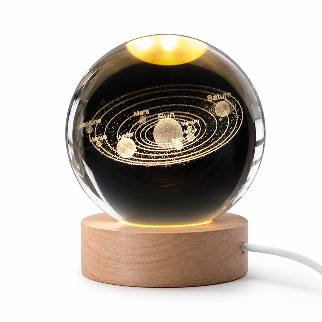 3D Engraved Glass Globe LED Night Light (USB-Powered)
