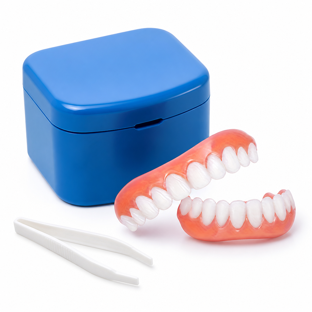 Adjustable Upper & Lower Denture Set (Storage Case & Tweezers)