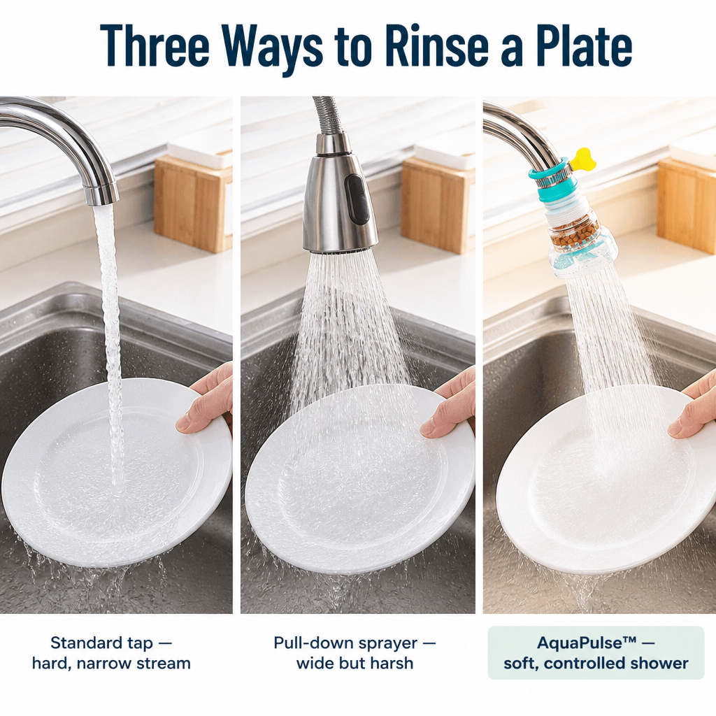 AquaPulse™ — Flex Your Faucet, Smooth the Spray, Stop Countertop Splash