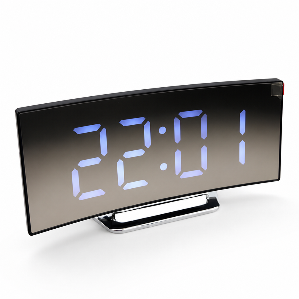 Curved LED Adjustable Brightness Digital Alarm Clock (USB & Battery)